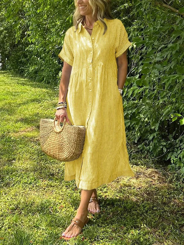 Vestido longo feminino de verão com cores vibrantes, manga curta e caimento fluido, para um estilo elegante.
