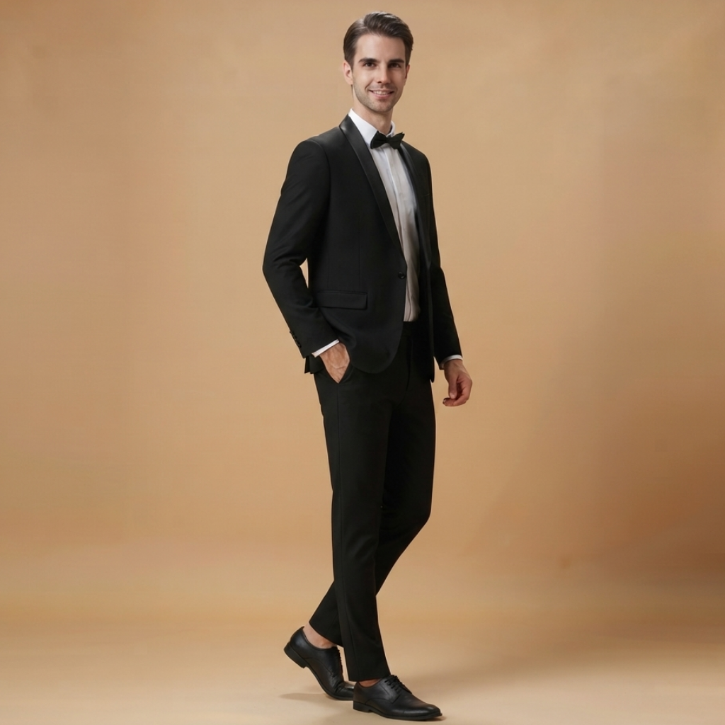Fato clássico de homem com colete. Conjunto formal de 3 peças para moda masculina sofisticada e ocasiões de gala.