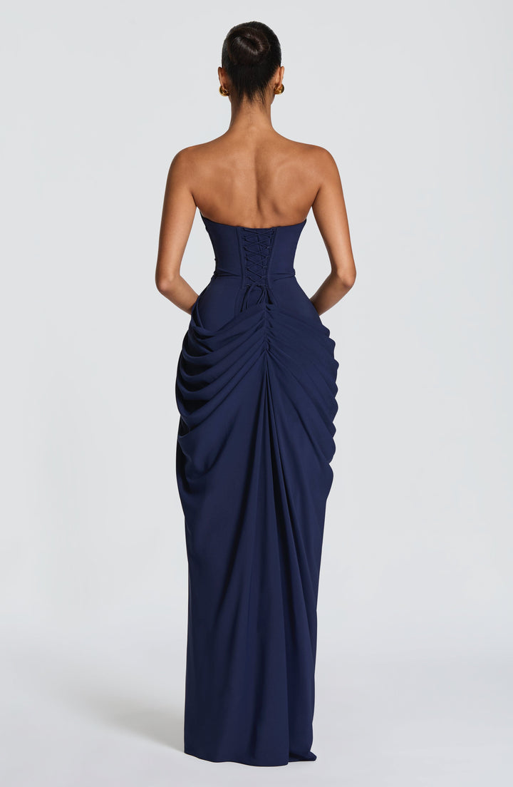 Vestido maxi feminino para ocasiões especiais, sem alças, fenda lateral, moda verão.