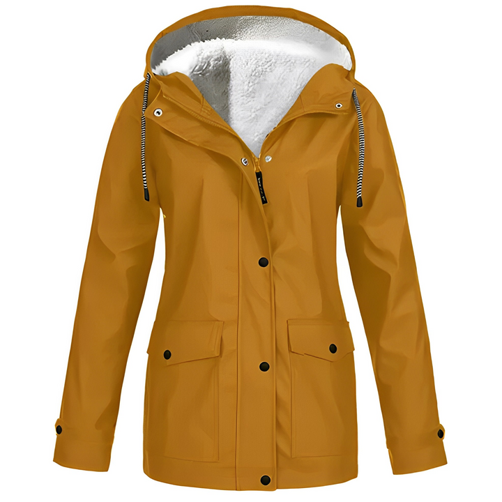 Casaco de chuva feminino, moda inverno, com tecnologia impermeável para mantê-la seca e aquecida com estilo.