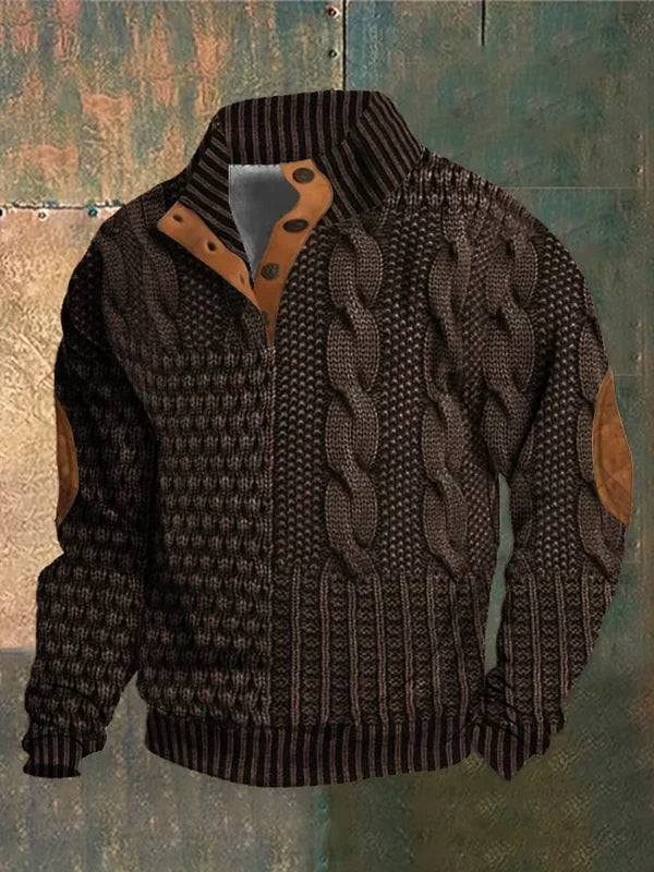 Homem usando suéter masculino gola redonda aquecido, roupa premium para o frio inverno.