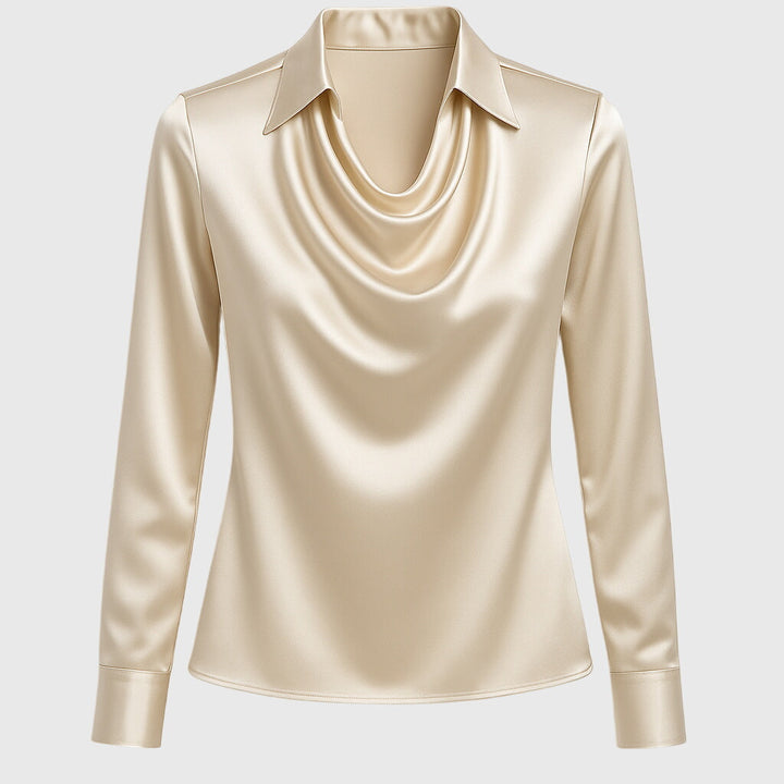 Blusa feminina com decote cascata, moda feminina com estilo sofisticado para todas as horas.