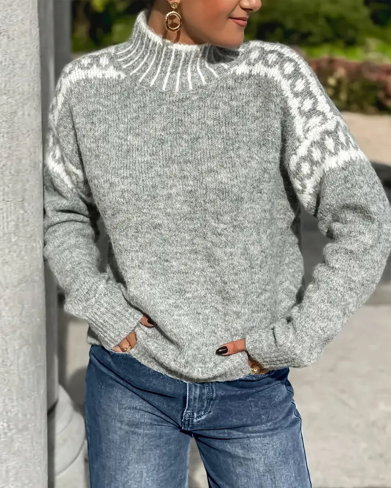 Camisola feminina de tricô Liv, elegante e confortável para o inverno. Gola alta e estilo escandinavo.