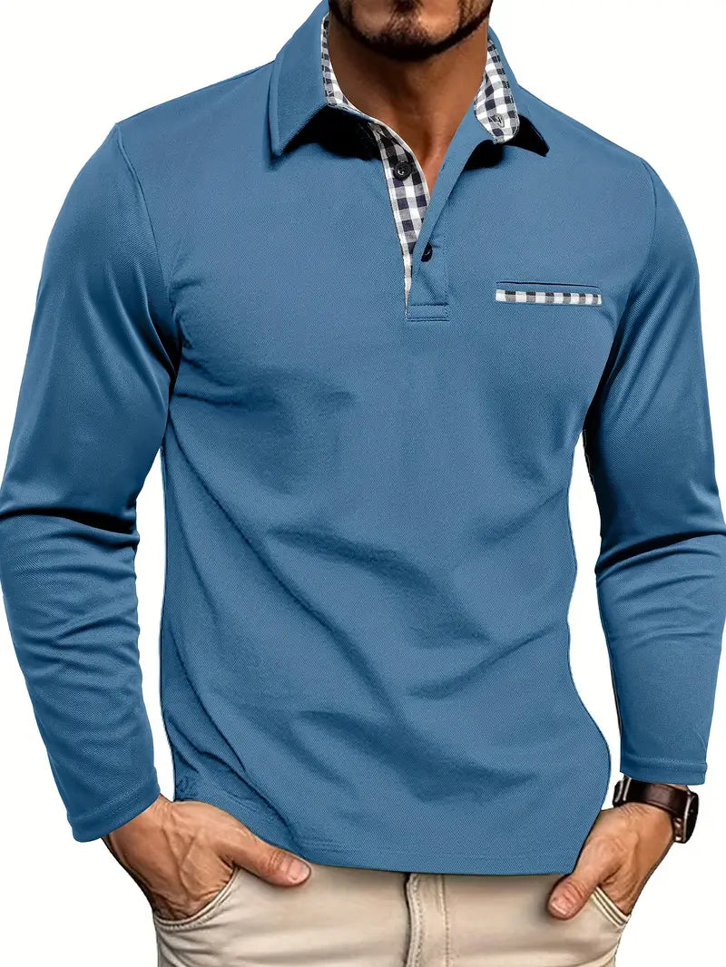 Camisa Polo Masculina Manga Longa Wilfredo em vista frontal. Conforto e estilo para roupa masculina de verão.