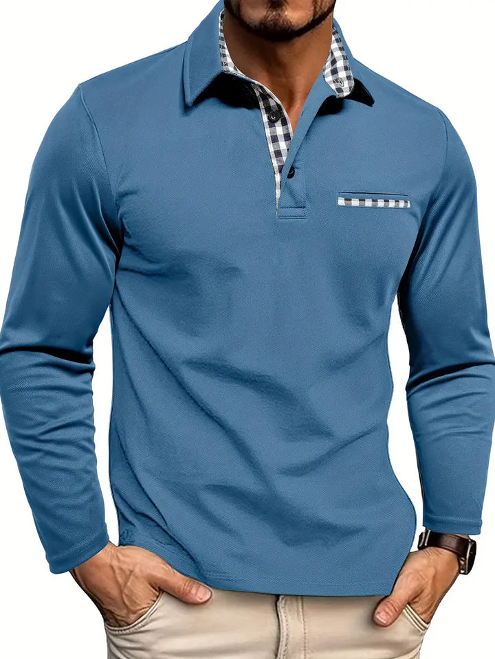 Camisa Polo Masculina Manga Longa Wilfredo em vista frontal. Conforto e estilo para roupa masculina de verão.