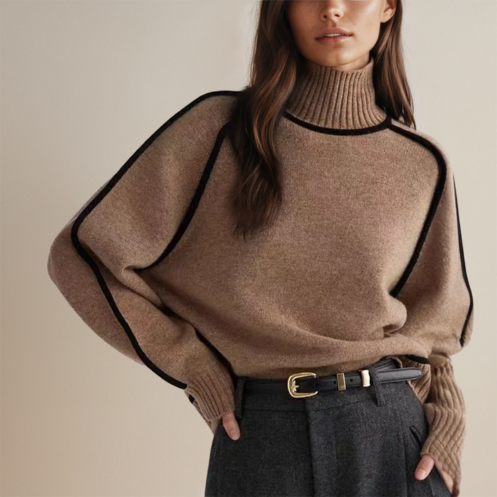 Camisola feminina gola alta aconchegante, essencial para roupa quente de inverno e outono. Estilo elegante e versátil.