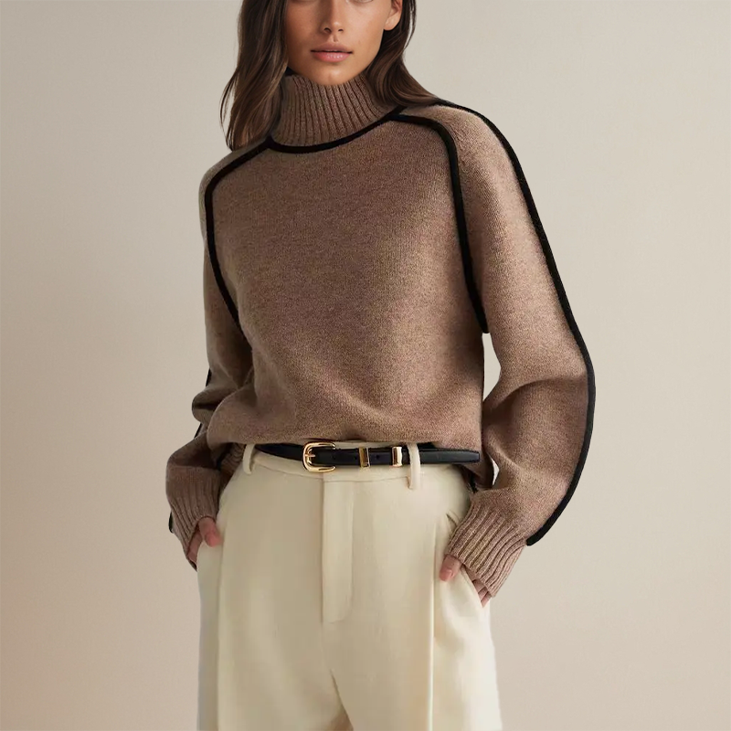 Vista a camisola feminina de gola alta, peça casual chic que combina conforto e estilo para a moda outono/inverno.