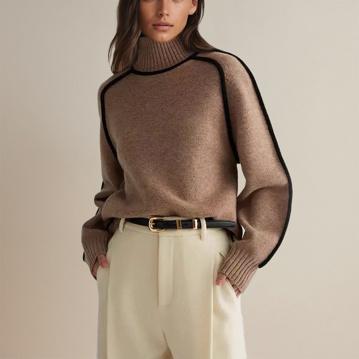 Vista a camisola feminina de gola alta, peça casual chic que combina conforto e estilo para a moda outono/inverno.