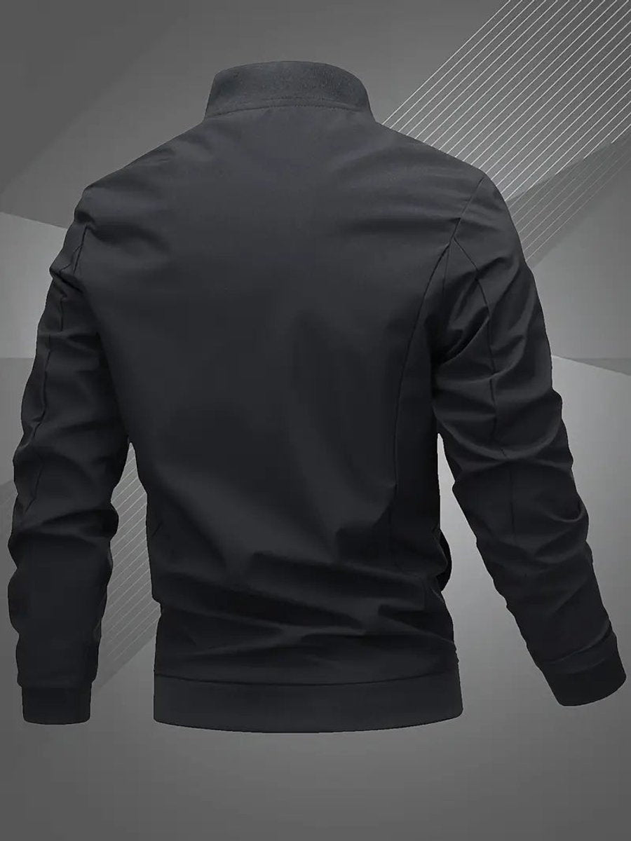 Textura poliéster blusão bomber masculino, casaco leve e moderno, ideal para clima ameno.