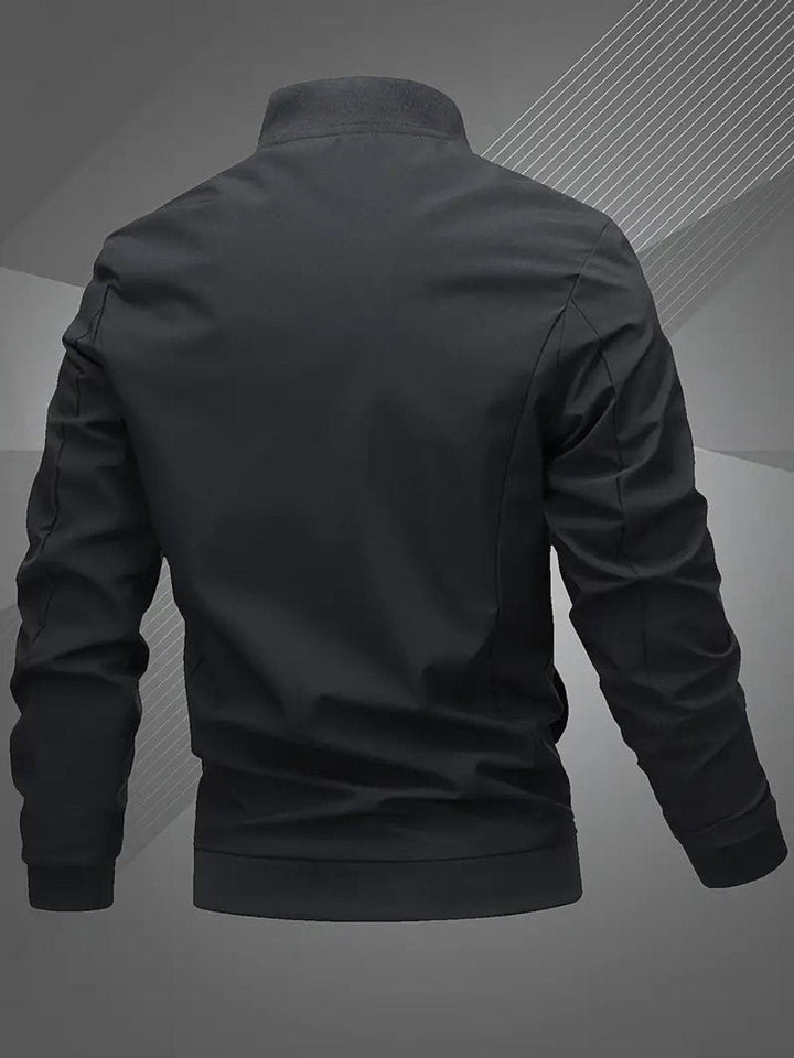 Textura poliéster blusão bomber masculino, casaco leve e moderno, ideal para clima ameno.