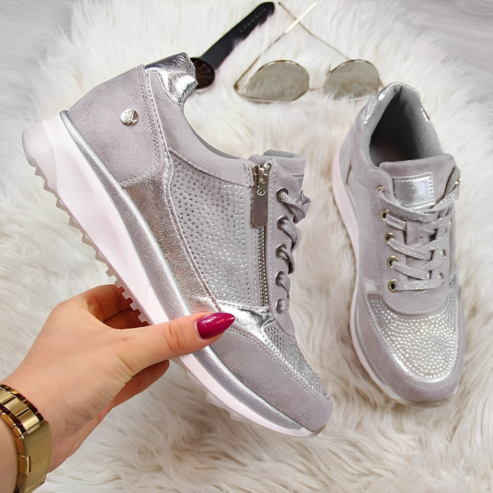 Tênis feminino casual com fecho, respirável, perfeito para conforto e frescor o dia todo.