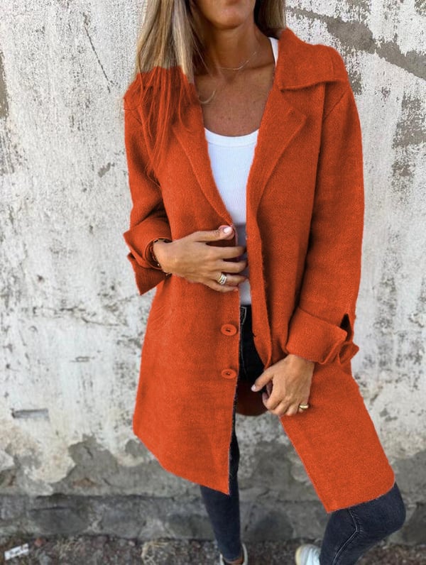 Casaco feminino casual, botões, lapela. Estilo moderno para outono/inverno, garantindo conforto e moda.