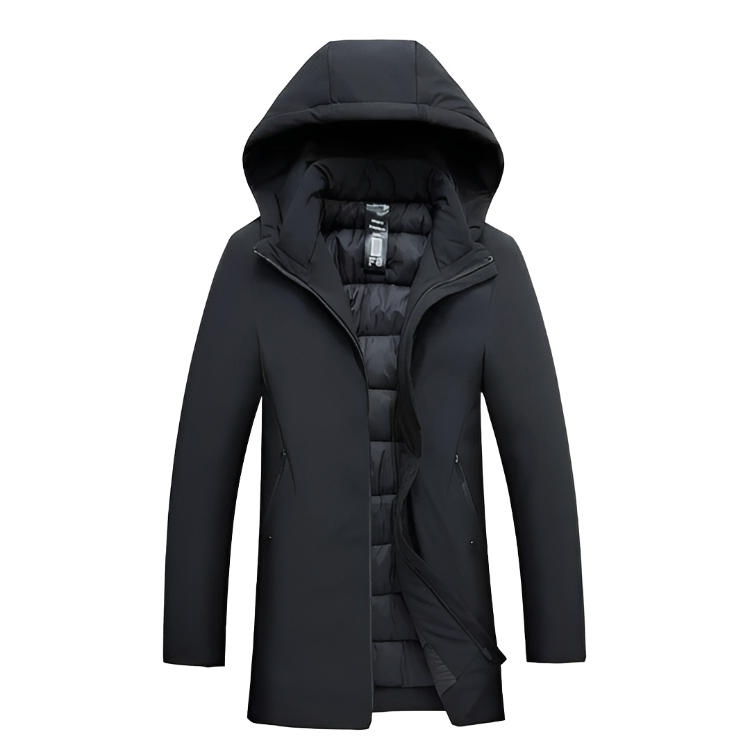 Casaco masculino para inverno, acolchoado e quente, proporcionando conforto e proteção estilosa contra o frio.