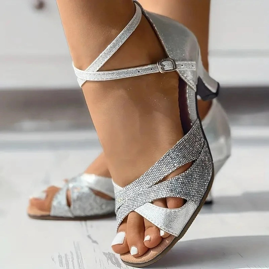 Sapatos de dança latina femininos azuis, salto 5.5cm, em camurça, calçados para performance em dança de salão.