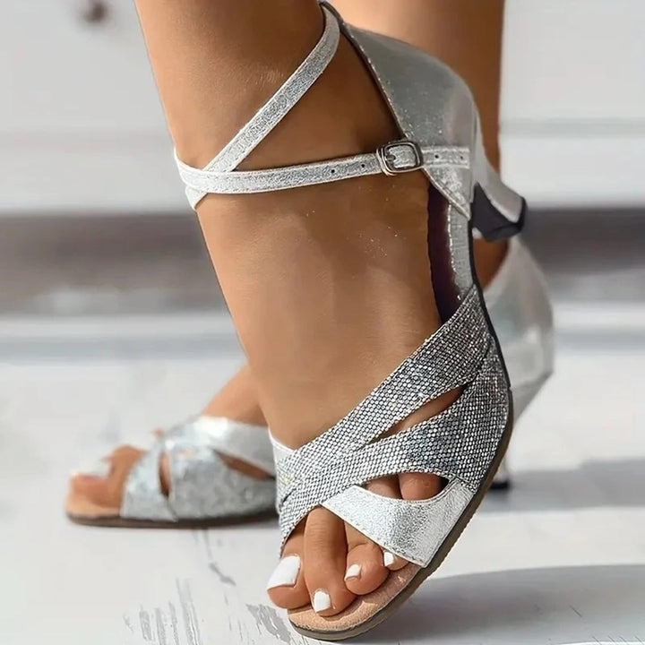 Sapatos de dança latina femininos azuis, salto 5.5cm, em camurça, calçados para performance em dança de salão.