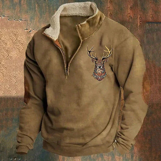 Suéter masculino elegante de malha com zíper, ideal para estilo e conforto no inverno.