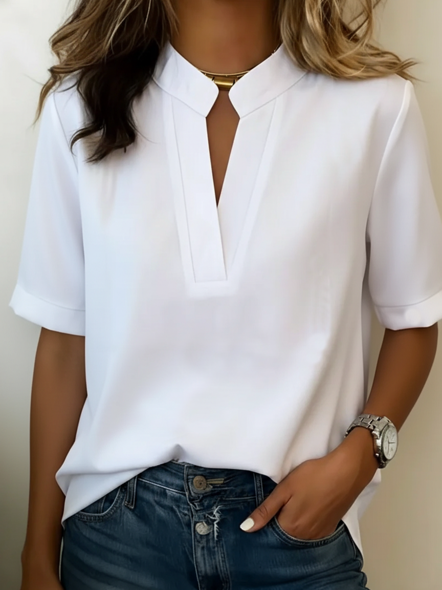 Camisa feminina Lunvessa relaxada de mangas curtas, ideal para conforto e estilo casual de verão. Moda versátil.