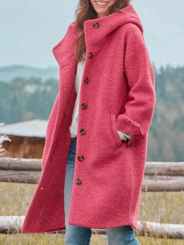 Casaco longo de inverno feminino elegante, perfeito para o frio. Jaqueta sobretudo de moda, aconchegante e formal.