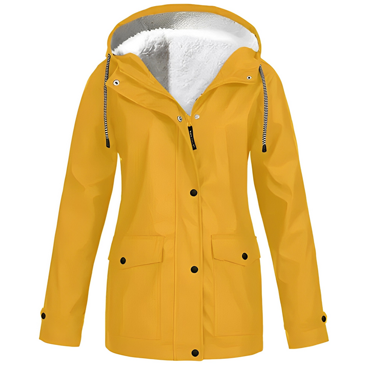 Casaco de chuva feminino elegante para inverno, impermeável, protege do frio e da chuva com estilo e conforto.