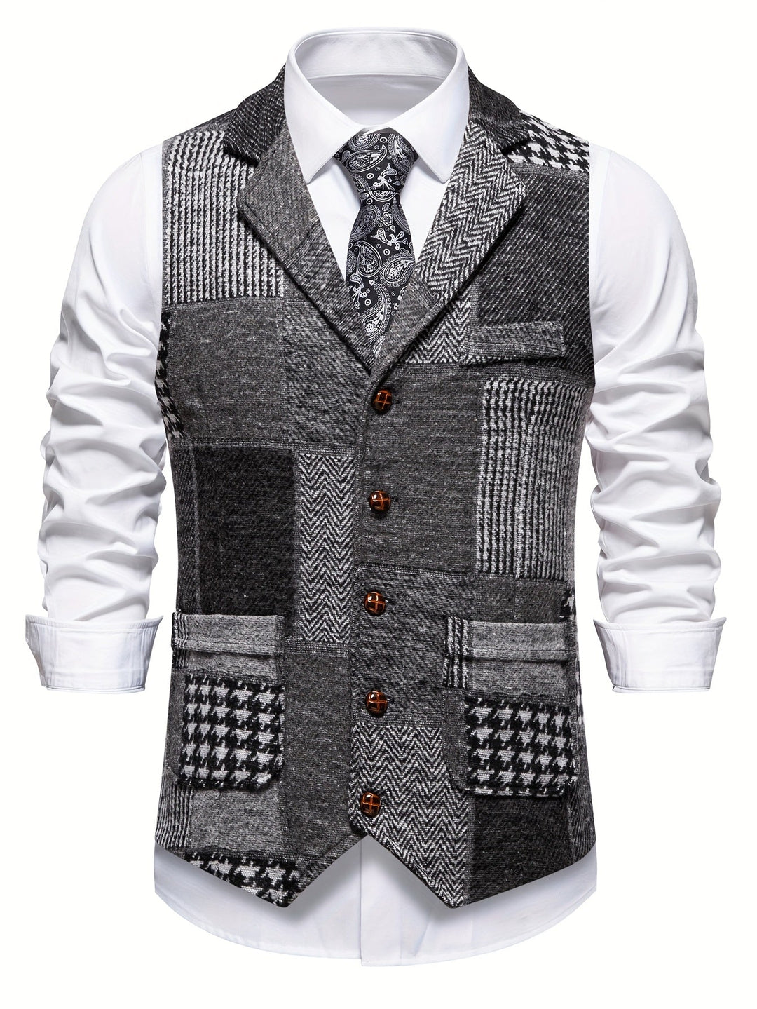 Colete masculino clássico de espiga, ideal para outono inverno e negócios.
