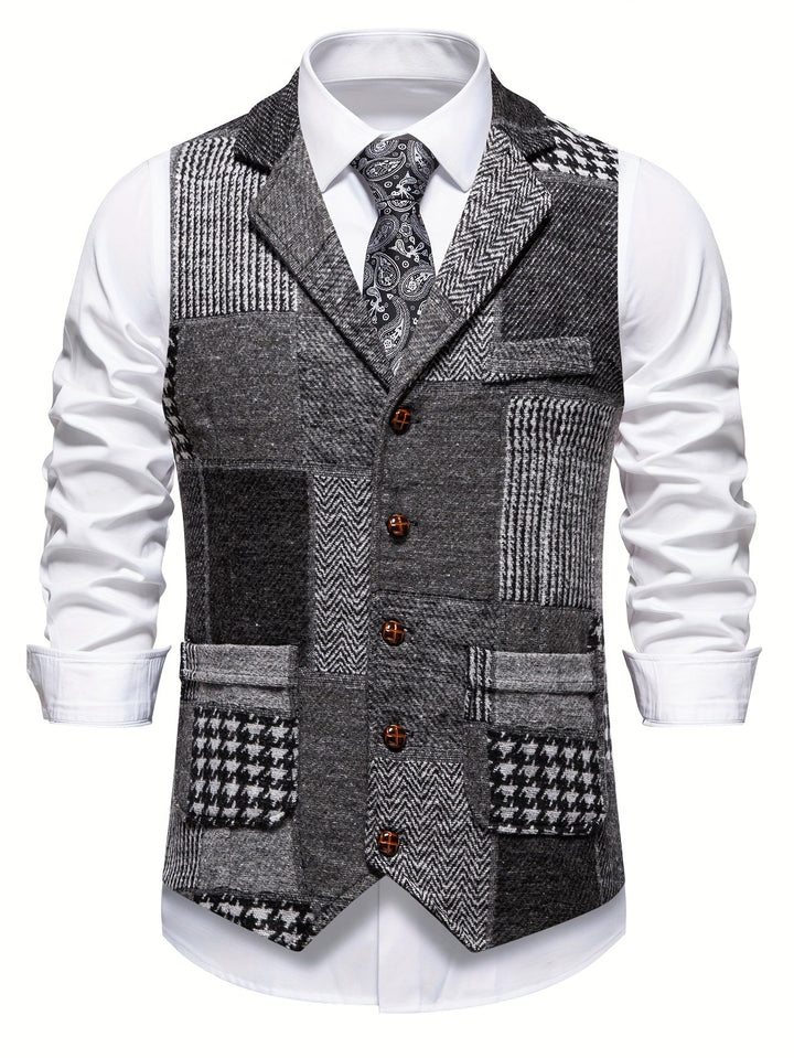 Colete masculino clássico de espiga, ideal para outono inverno e negócios.