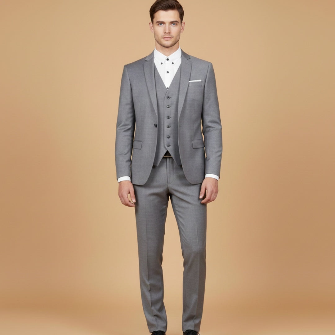 Conjunto de fato formal masculino, ideal para entrevistas, apresentações e ambientes de trabalho.
