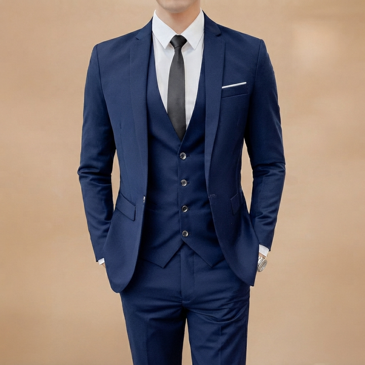 Fato masculino de 3 peças slim fit para cerimónias, casamentos ou galas. Roupa formal de homem.