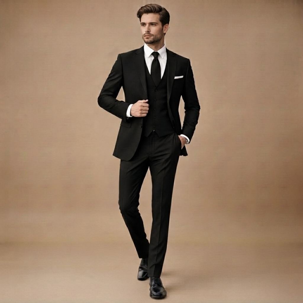 Fato de 3 peças cinza chumbo, slim fit, perfeito para noivo ou padrinho, vestuário formal.