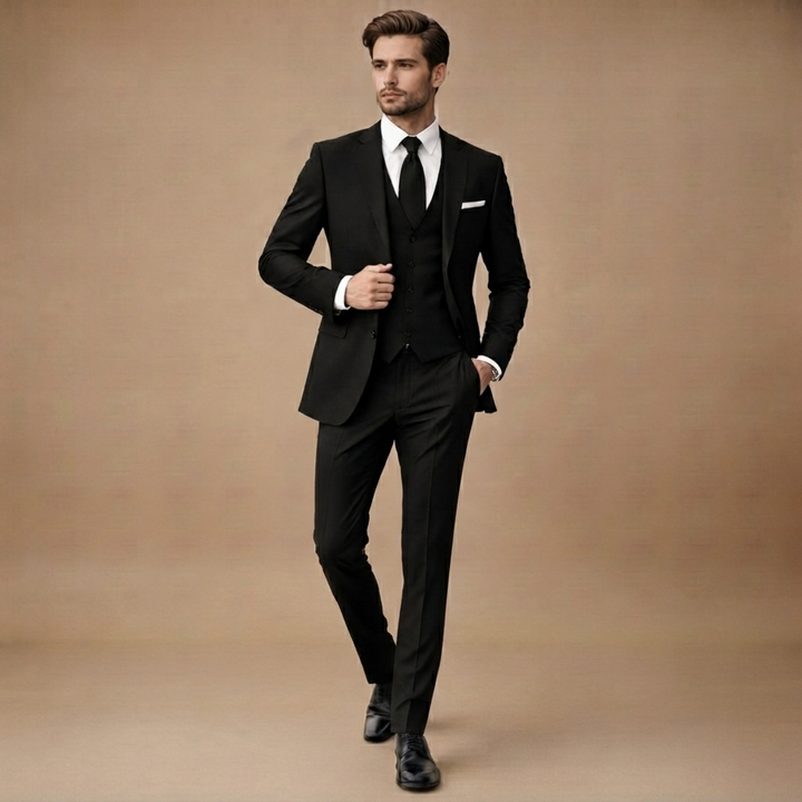 Fato de 3 peças cinza chumbo, slim fit, perfeito para noivo ou padrinho, vestuário formal.