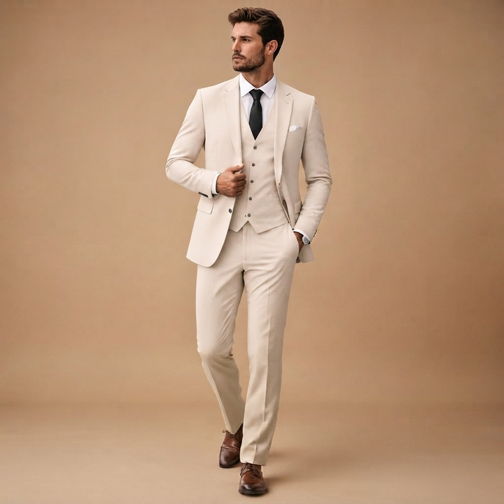 Terno de 3 peças slim fit cinza, ideal para eventos formais e festas, moda homem clássica.