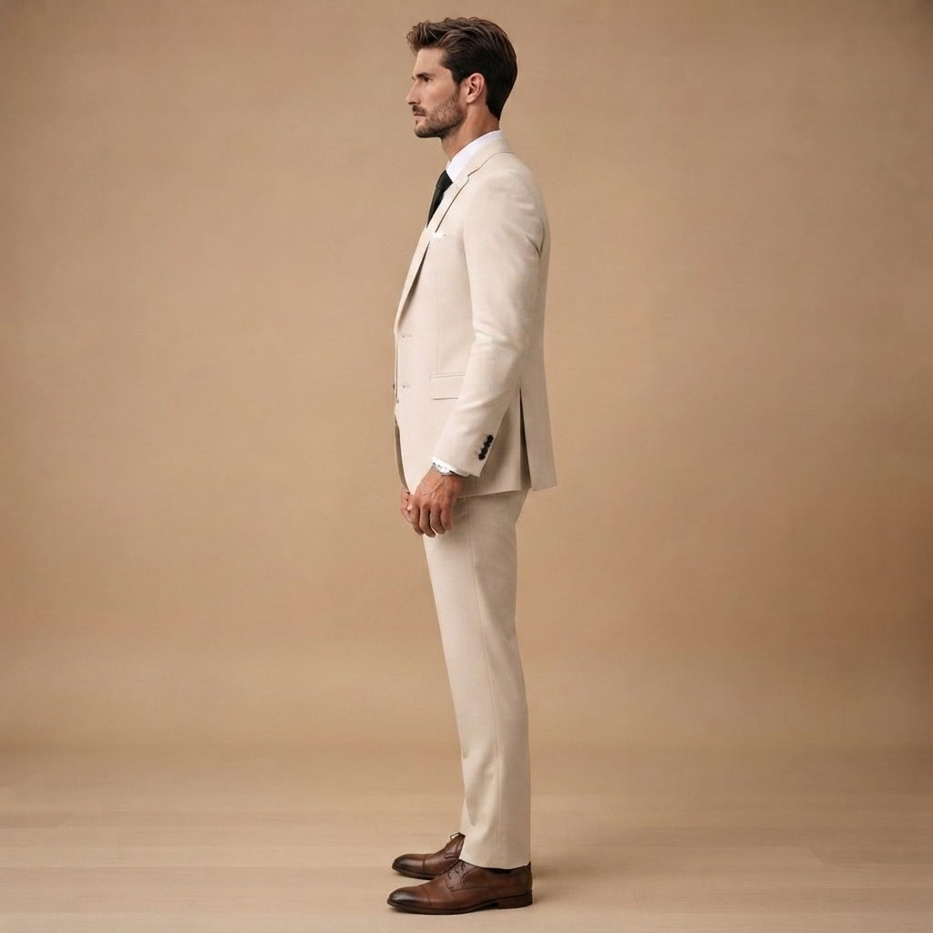 Fato masculino preto slim fit, perfeito para noivos em casamento e cerimónias.