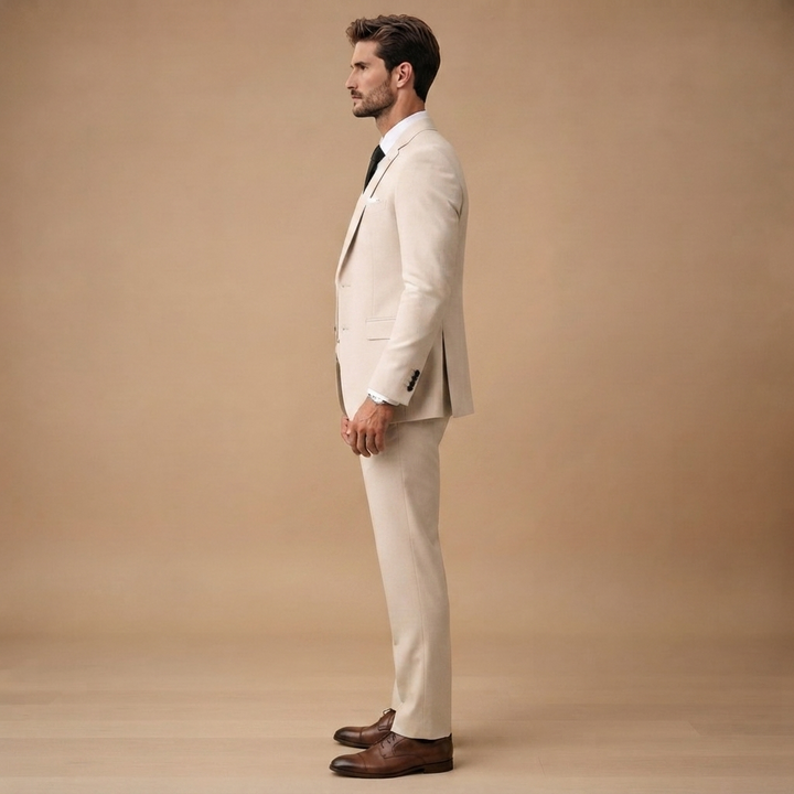 Fato masculino preto slim fit, perfeito para noivos em casamento e cerimónias.