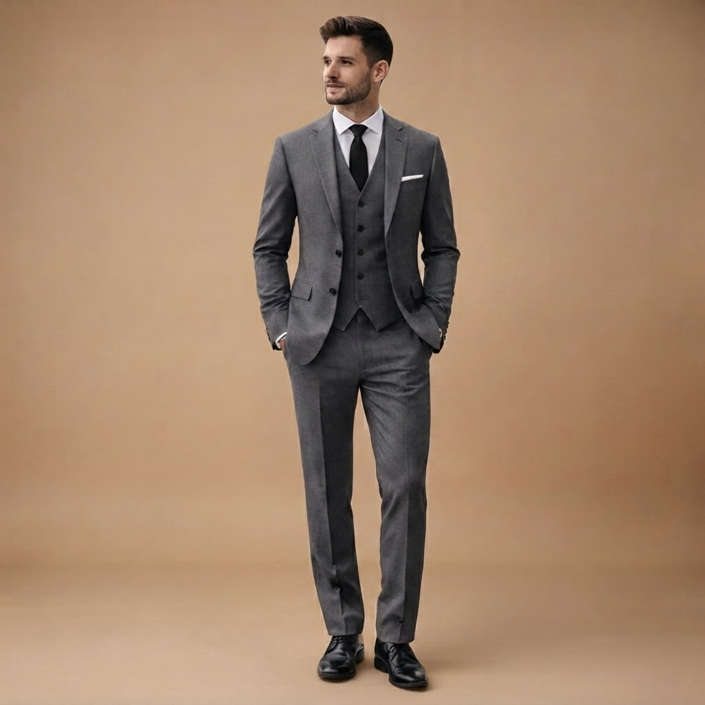 Terno slim fit para homem, vestuário de 3 peças para casamento e ocasiões especiais.