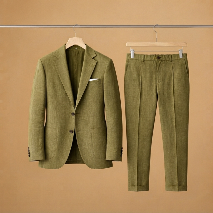 Fato de duas peças slim fit, blazer e calça, para homem moderno e estiloso.