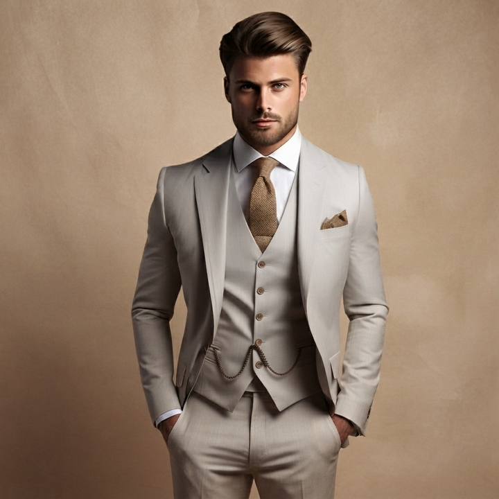 Fato de casamento homem, elegante e moderno. Terno masculino completo de 3 peças para uma cerimónia memorável.