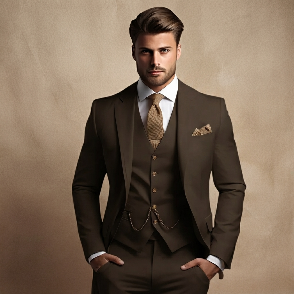 Traje festa homem: fato 3 peças elegante. Terno formal masculino com colete, ideal para eventos e casamentos.