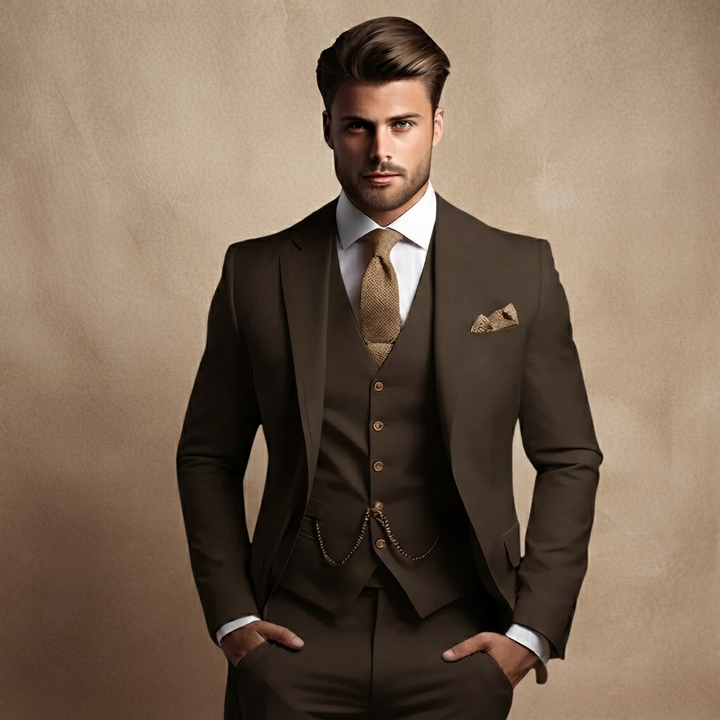 Traje festa homem: fato 3 peças elegante. Terno formal masculino com colete, ideal para eventos e casamentos.