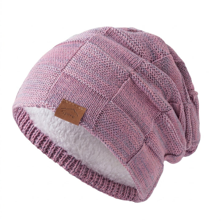 Gorro de malha slouchy feminino quente, com forro polar macio, para dias frios e look casual-chique.