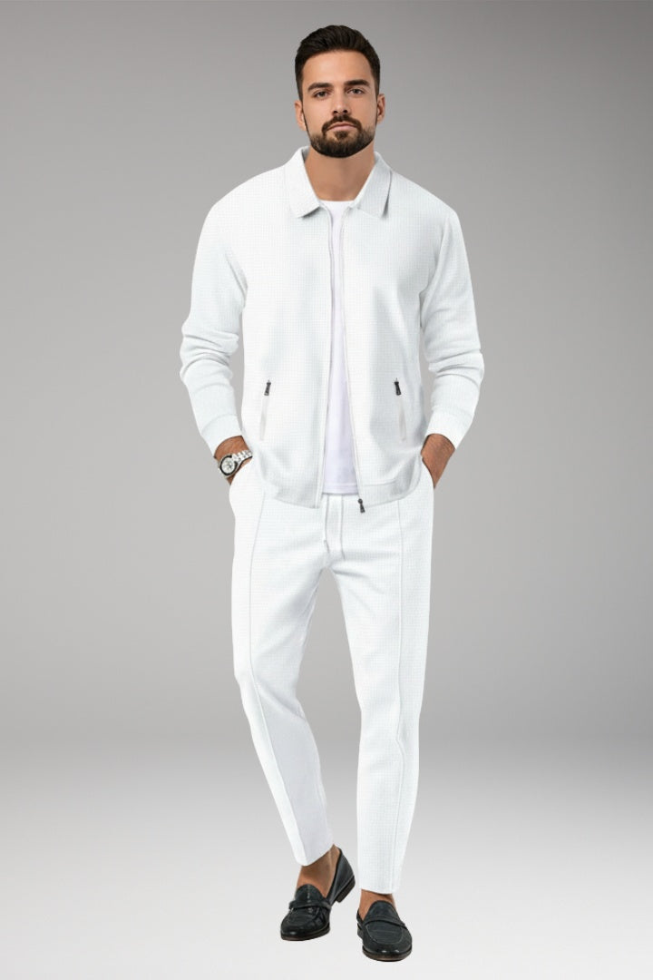 Conjunto masculino waffle, casaco e calças. Conforto e estilo no dia a dia do homem.