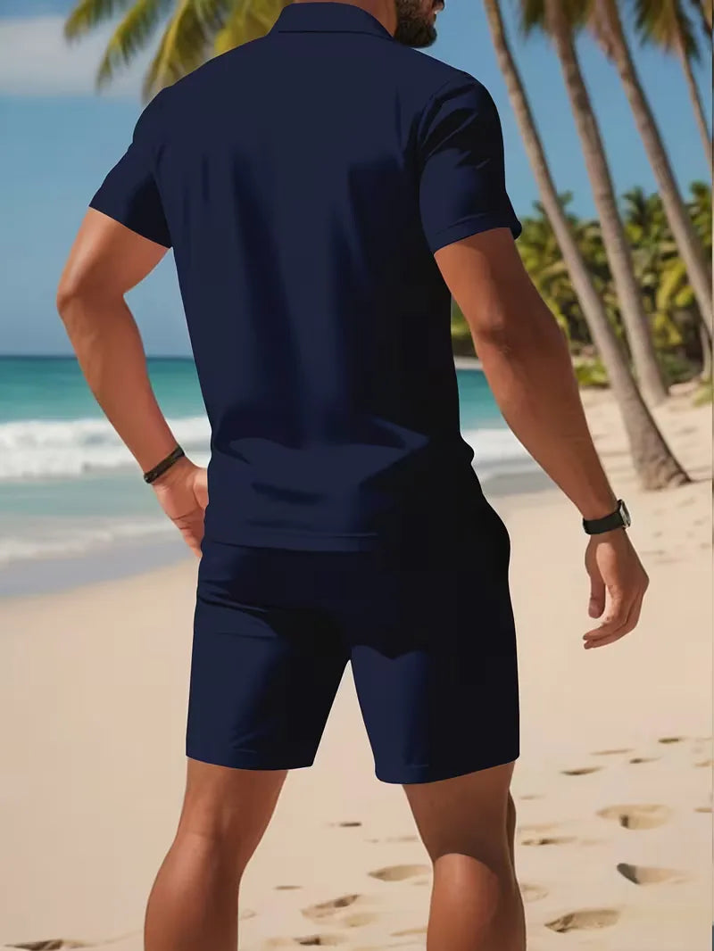 Estilo de verão masculino: conjunto de polo e shorts, fácil de usar e combinar.