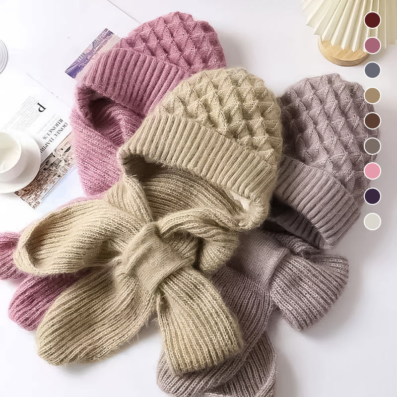 Gorro e cachecol unissex forrados em polar, ideal para proteção contra o frio intenso do inverno.