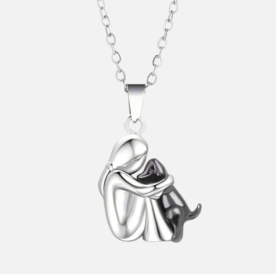 Colar de abraço preto e dourado com pingente pet. Joia ajustável para homem e mulher, homenagem a cão ou gato.