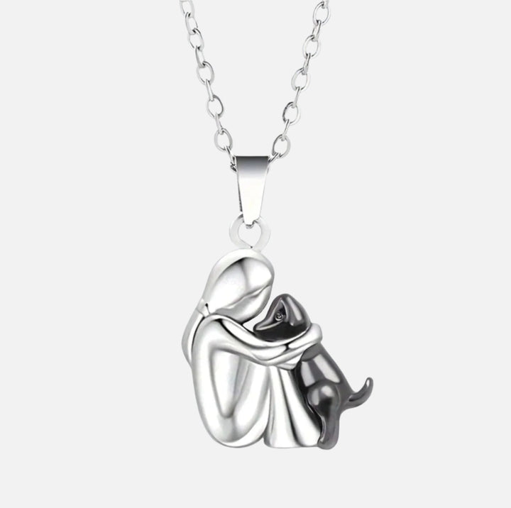 Colar de abraço preto e dourado com pingente pet. Joia ajustável para homem e mulher, homenagem a cão ou gato.