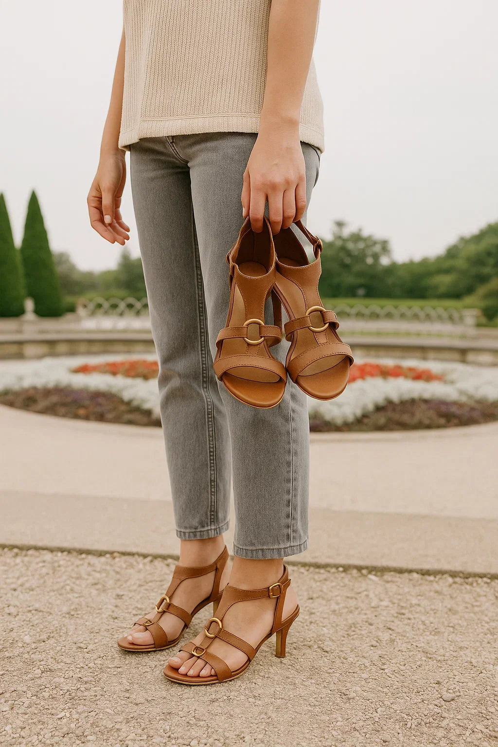 Sandália feminina ortopédica, conforto para pés, salto 5cm, elegância e durabilidade no verão.