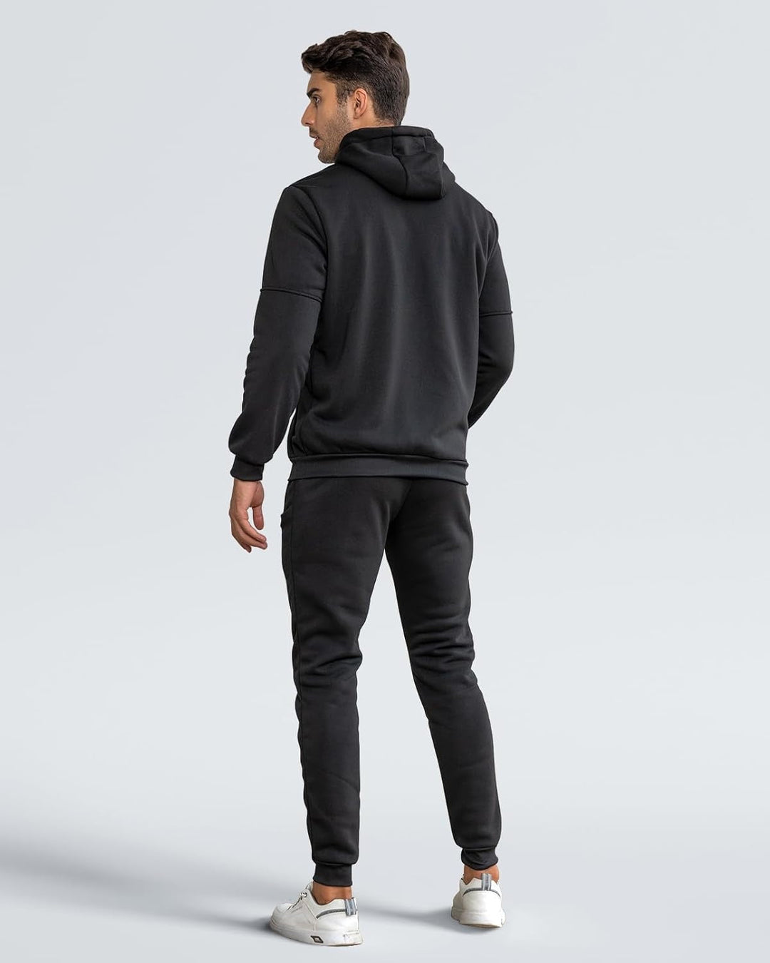 Fato de treino masculino suave e confortável, com capuz e calças slim, para o seu bem-estar.