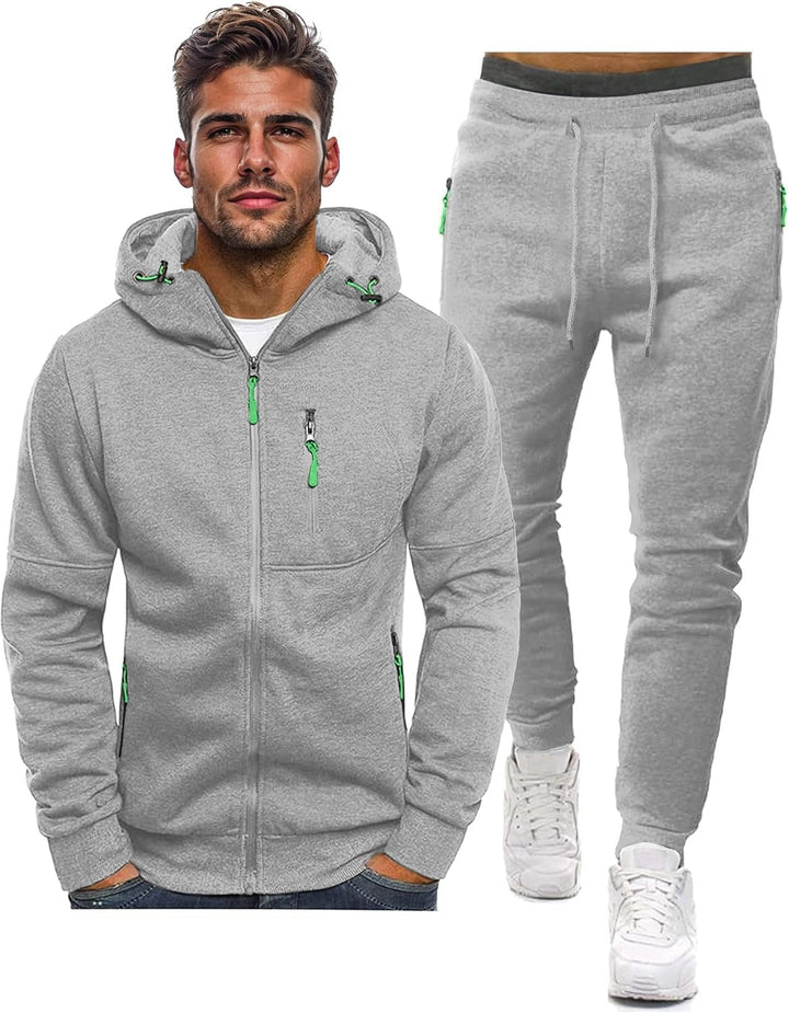 Fato de treino masculino com capuz e calças slim, pronto para qualquer atividade desportiva.