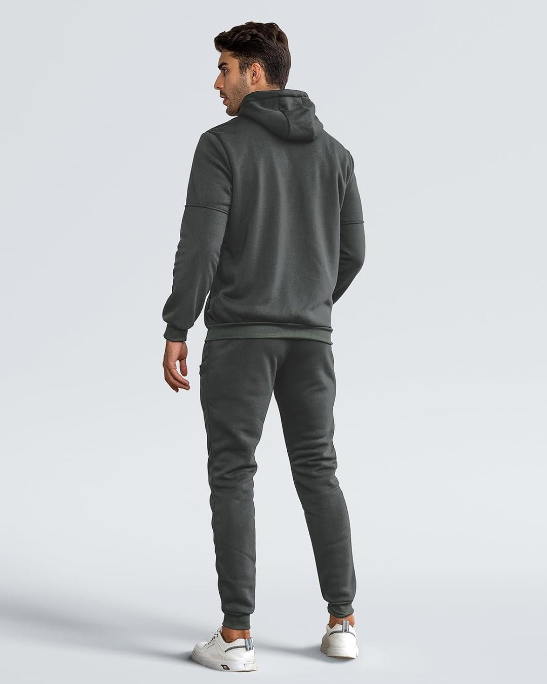 Fato de treino masculino, conjunto completo desportivo com capuz e calças slim para homens.