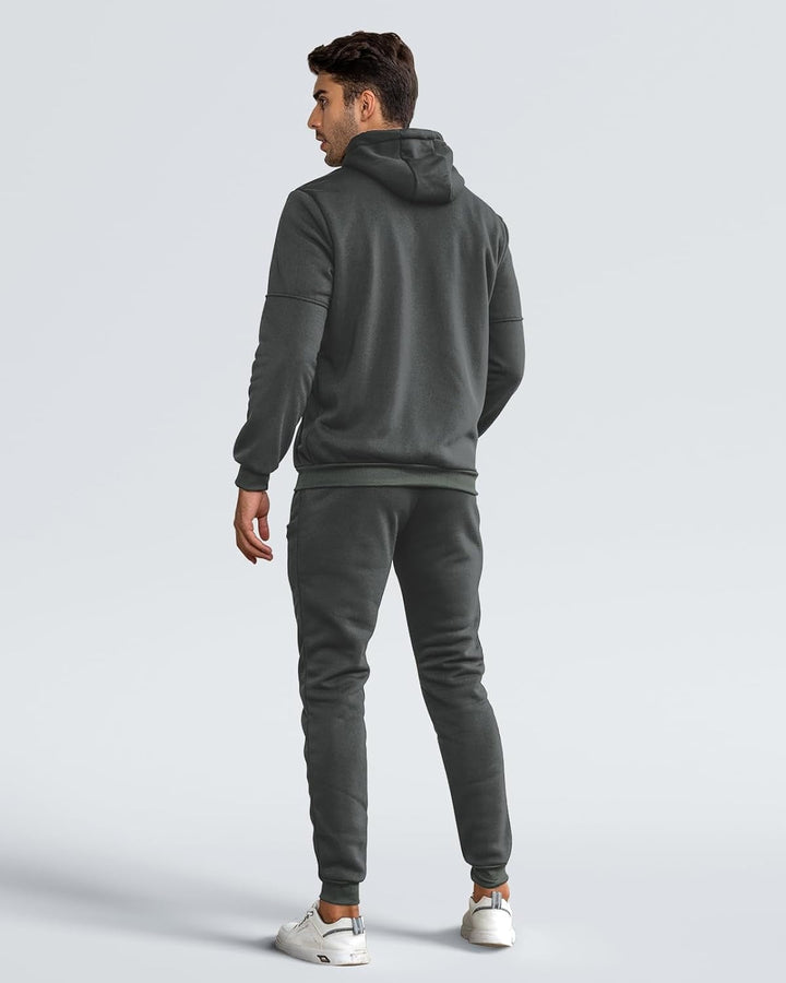 Fato de treino masculino, conjunto completo desportivo com capuz e calças slim para homens.