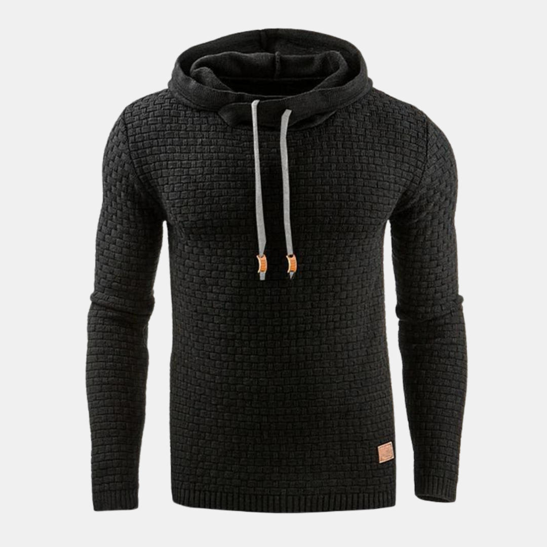 Hoodie masculino com capuz e textura. Ideal para moda casual e conforto no outono/inverno.