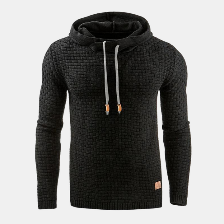 Hoodie masculino com capuz e textura. Ideal para moda casual e conforto no outono/inverno.